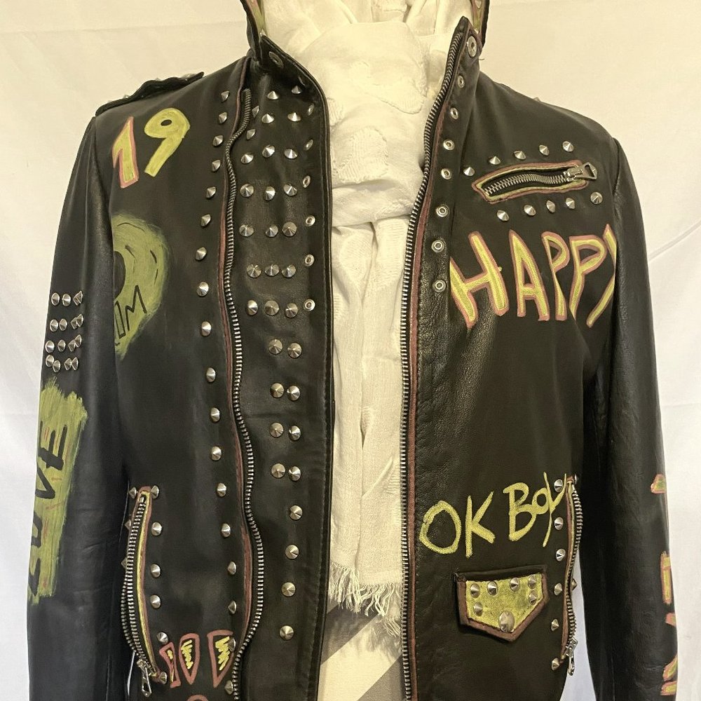 Vera Pelle Genuine Italian Leather Boys Jacket Black Soft Size S  Made In Italy